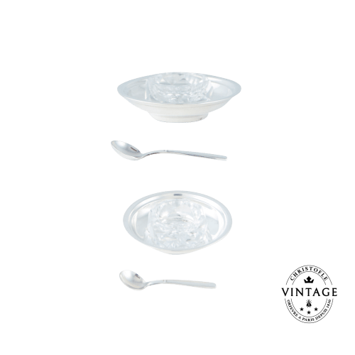 christofle Vintage Silvered Set of 2 Saltbowls Simple and their Salt Spoon Vintage