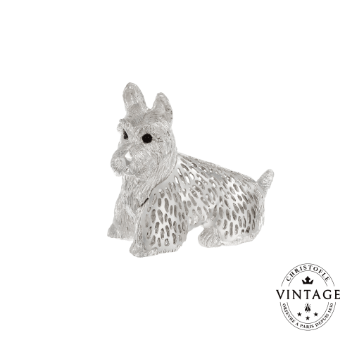 christofle Vintage Silvered Sitting Baby Scottisch Terrier Lumière d'Argent