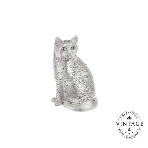 christofle Vintage Silvered Sitting Cat Lumière d'Argent