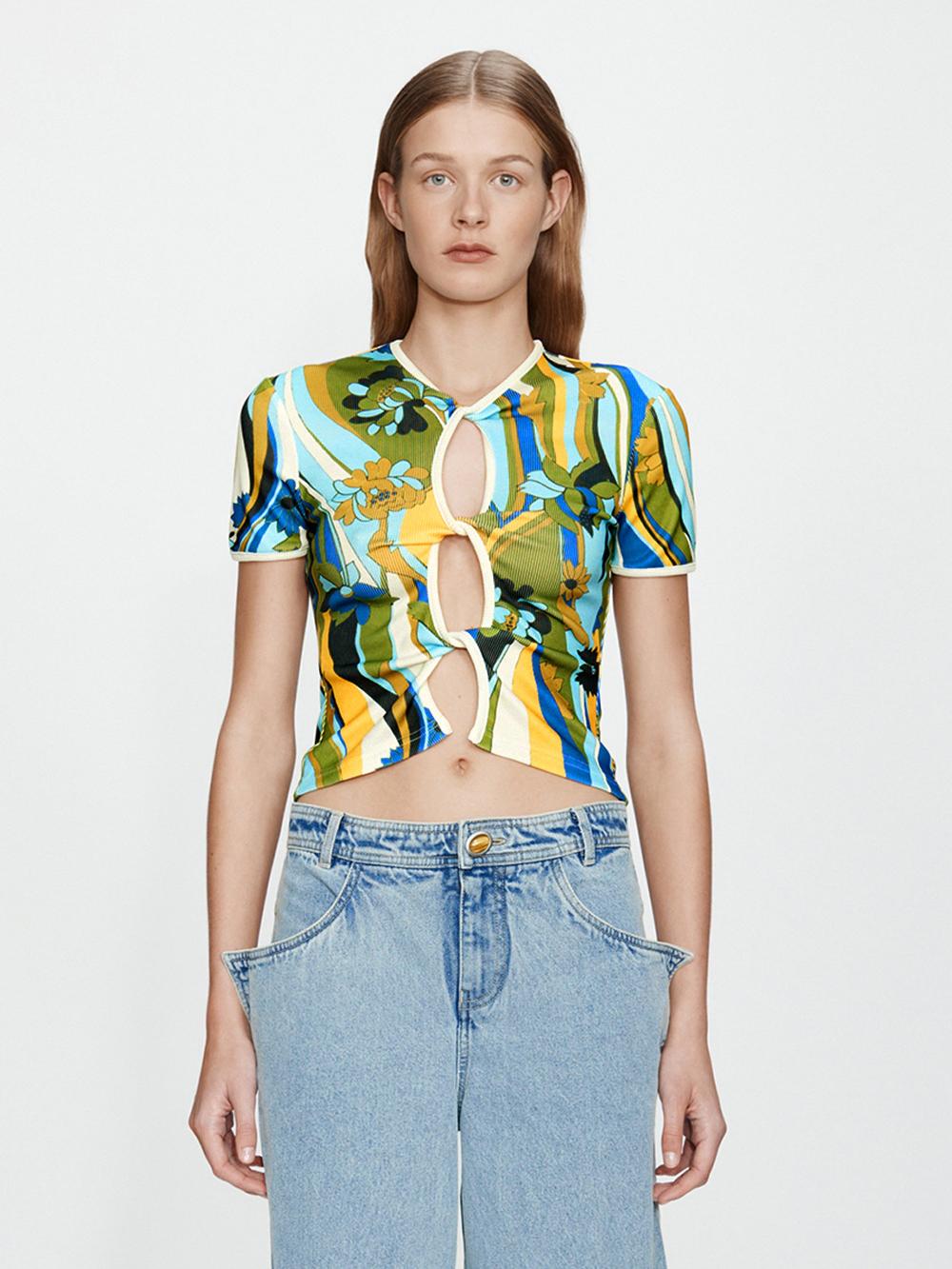 christopher esber Acidic Floral Open Twist Tee acidic floral print