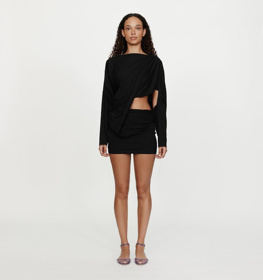 christopher esber Aiba Draped Cotton Jersey Long Sleeve Dress black Aiba Draped Cotton Jersey Long Sleeve Dress grey marle stripe