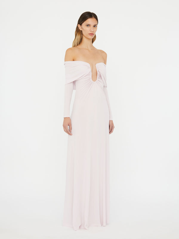 Christopher Esber Arced Palm Strapless Shawl Gown Chalky Pink Arced Palm Strapless Shawl Gown White