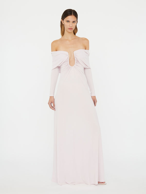 Christopher Esber Arced Palm Strapless Shawl Gown Chalky Pink Arced Palm Strapless Shawl Gown White