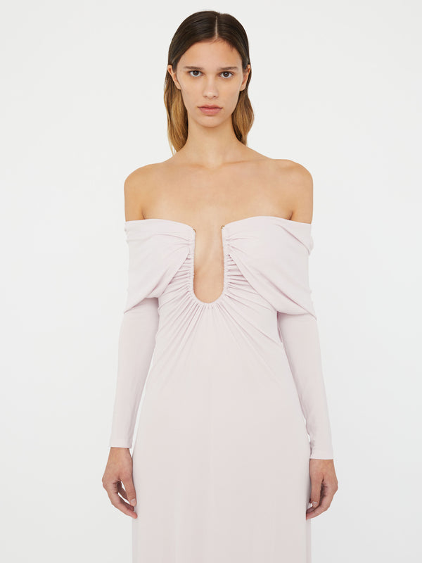 Christopher Esber Arced Palm Strapless Shawl Gown Chalky Pink Arced Palm Strapless Shawl Gown White