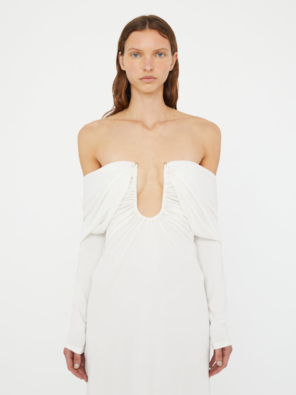 Christopher Esber Arced Palm Strapless Shawl Gown White Arced Palm Strapless Shawl Gown Chalky Pink