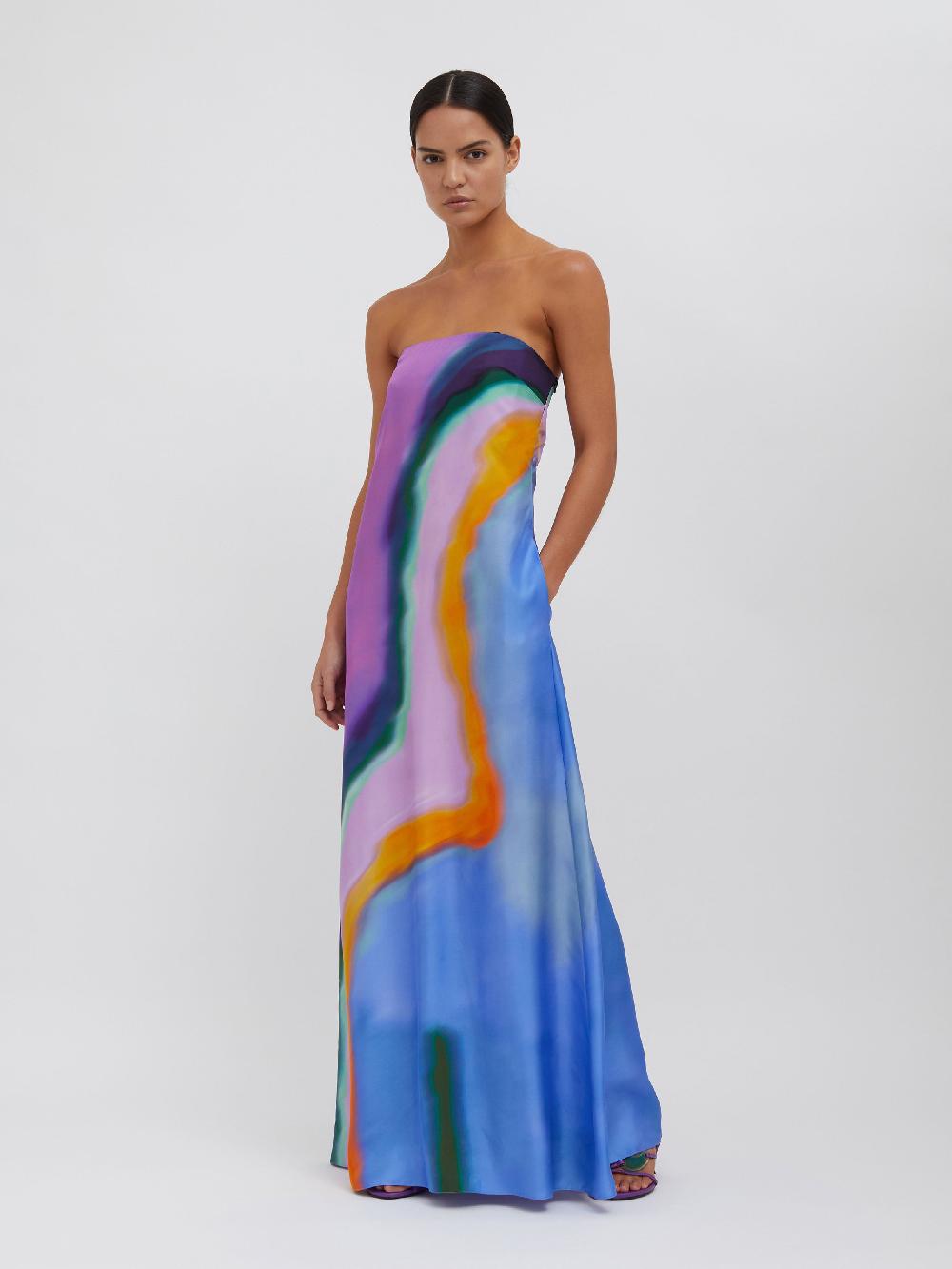 christopher esber Aura Silk Strapless Dress aura print Aura Silk Strapless Dress TANGELO AURA PRINT