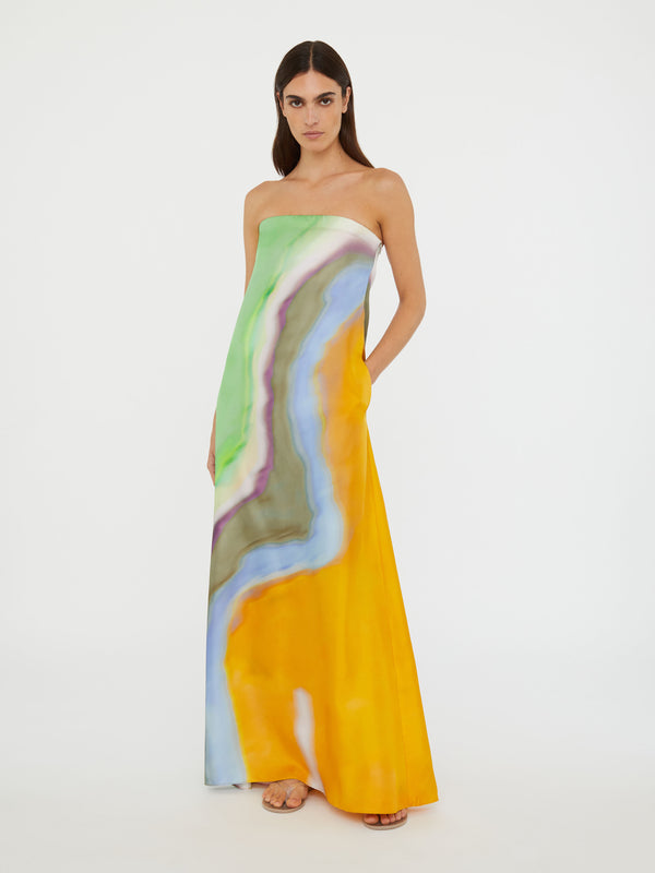 Christopher Esber Aura Silk Strapless Dress Tangelo Aura Print Aura Silk Strapless Dress Aura Print