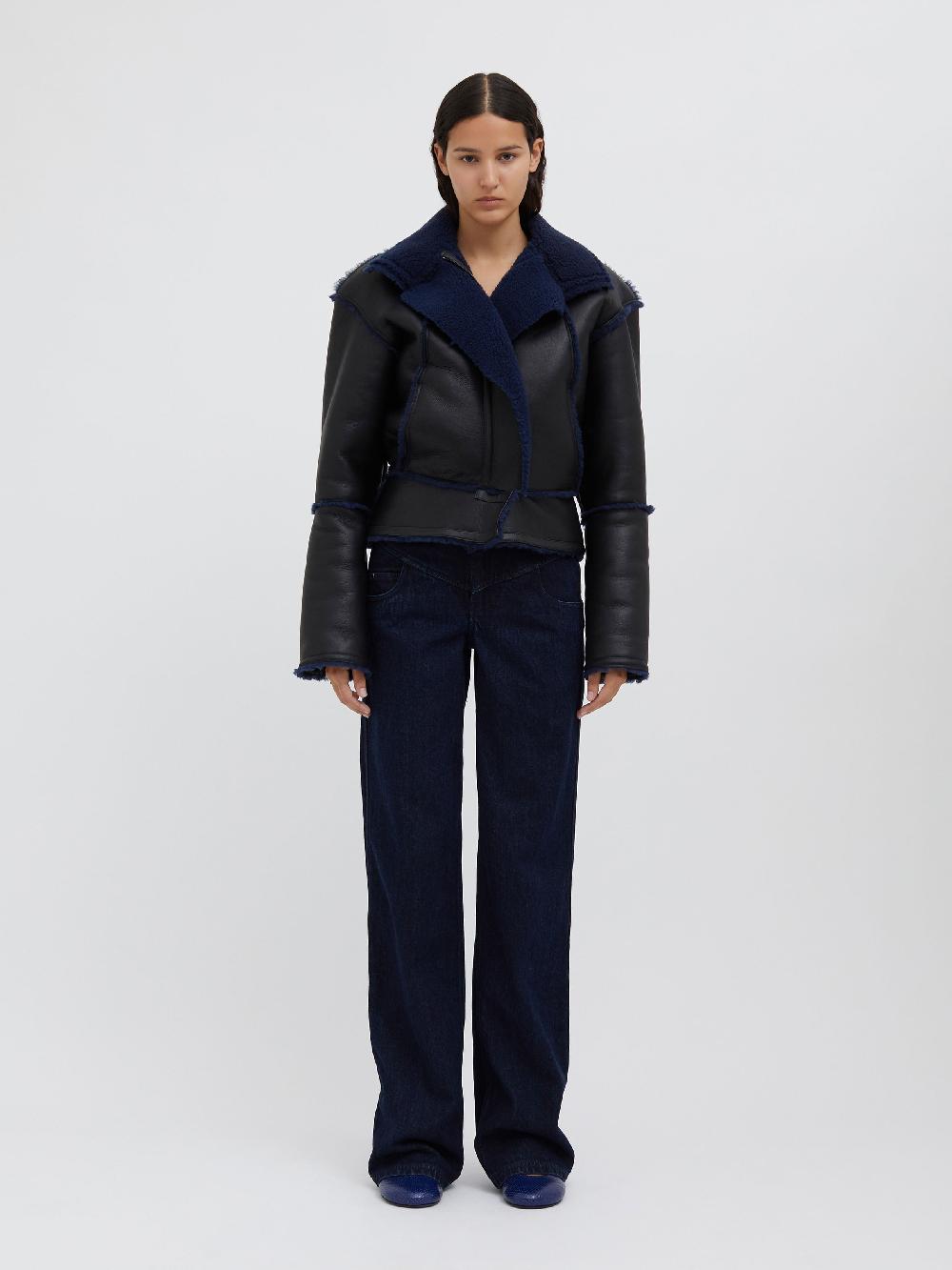 christopher esber Aviator Shearling Jacket blue graphite black