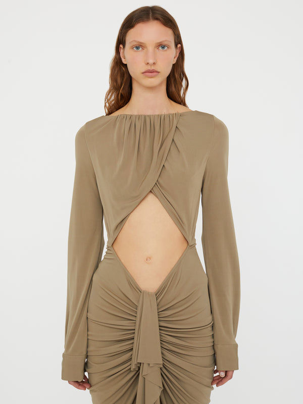 Christopher Esber Bateau Drape Disconnect Dress Eucalypt