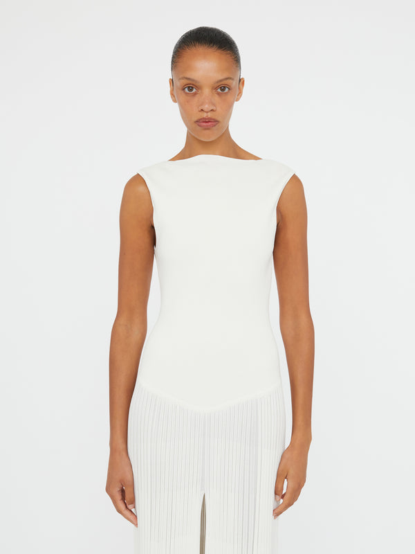Christopher Esber Bateau Whirl Pleated Knit Dress White