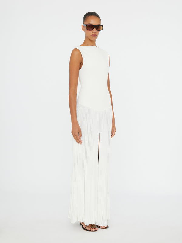Christopher Esber Bateau Whirl Pleated Knit Dress White