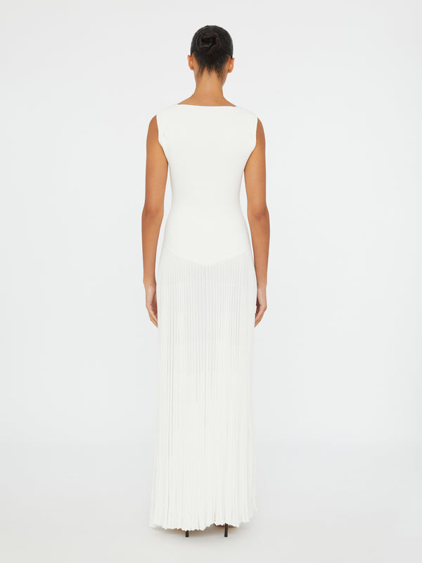 Christopher Esber Bateau Whirl Pleated Knit Dress White