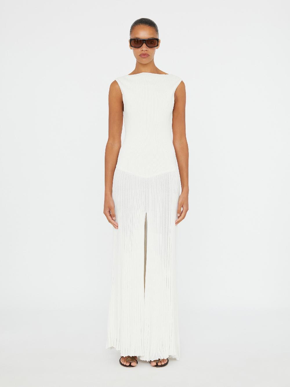 christopher esber Bateau Whirl Pleated Knit Dress white