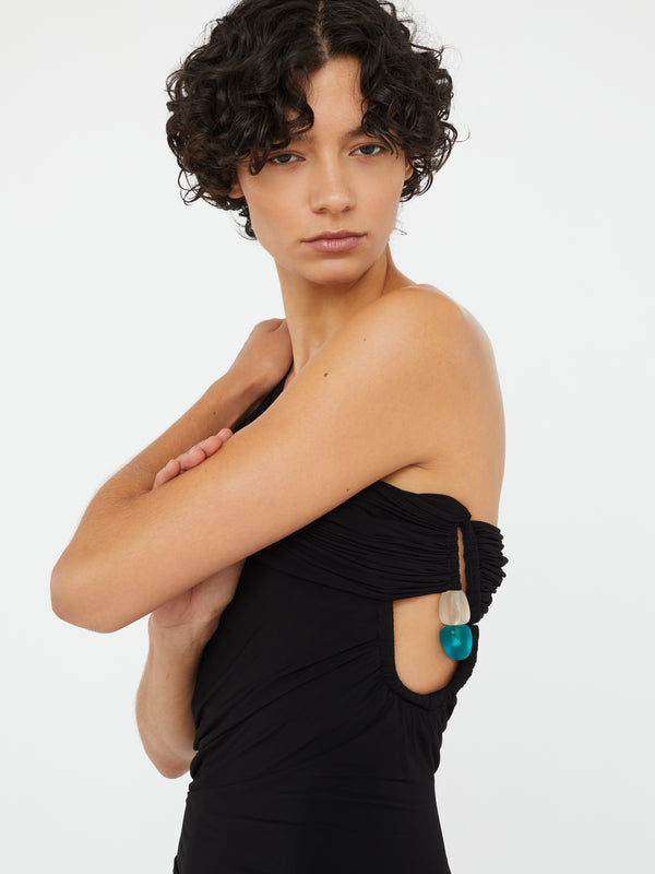 Christopher Esber Beach Glass Draped Jersey Strapless Dress Black