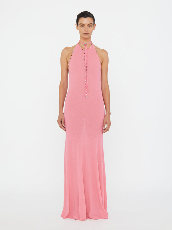 Christopher Esber Beach Quartz Halter Dress Cerise Pink Beach Quartz Halter Dress Bone