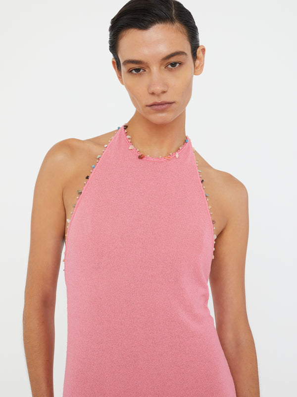 Christopher Esber Beach Quartz Halter Dress Cerise Pink Beach Quartz Halter Dress Bone