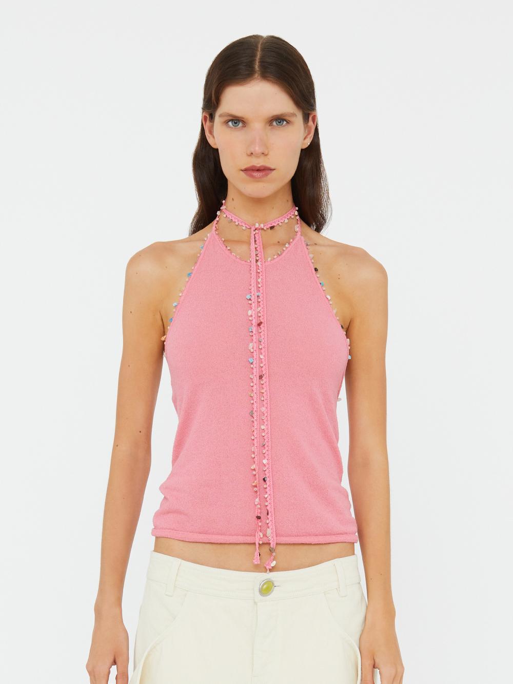 christopher esber Beach Quartz Halter Tank cerise pink Beach Quartz Halter Tank bone