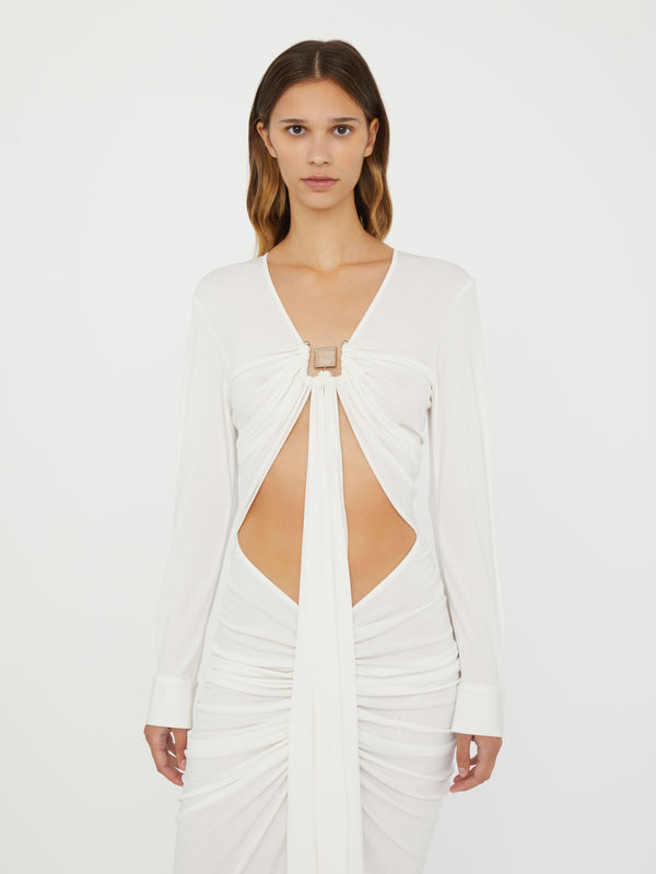 Christopher Esber Bezel Quartz Disconnect Long Sleeve Dress White