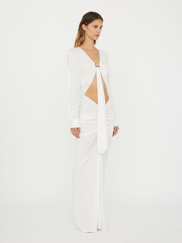 Christopher Esber Bezel Quartz Disconnect Long Sleeve Dress White