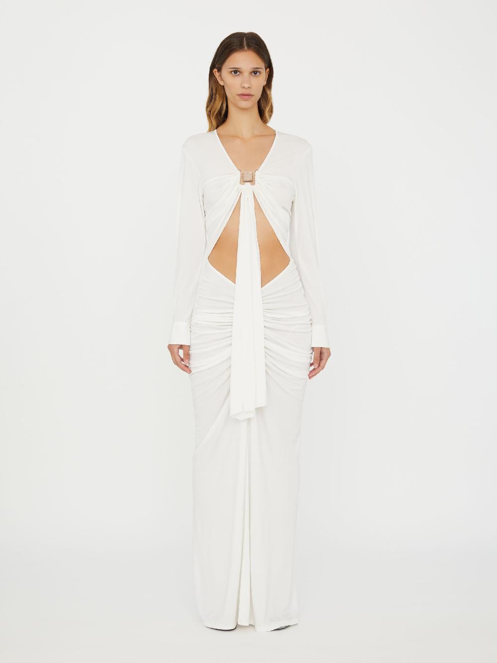 christopher esber Bezel Quartz Disconnect Long Sleeve Dress white