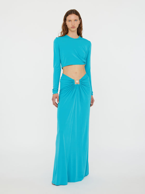 Christopher Esber Bezel Quartz Ruched Skirt Teal Bezel Quartz Ruched Skirt Black