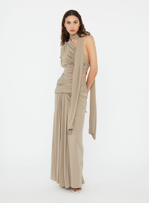 Christopher Esber Aiba Draped Jersey Skirt Clay