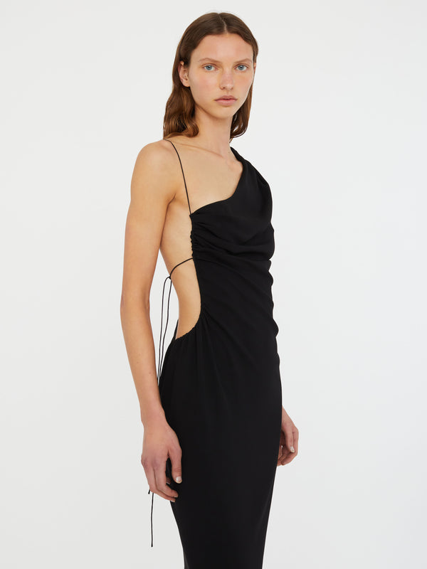 Christopher Esber Crescent Cutaway Tie Dress Black
