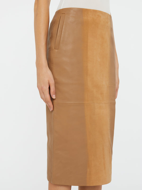 Christopher Esber Scuffed Leather Midi Skirt Maple