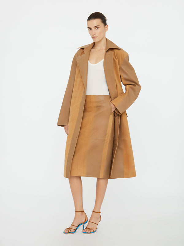 Christopher Esber Scuffed Leather Midi Skirt Maple