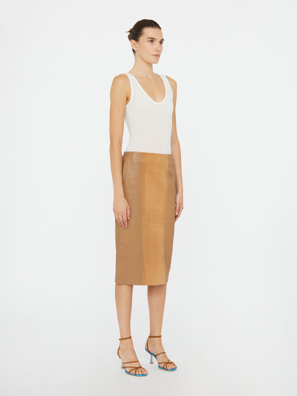 Christopher Esber Scuffed Leather Midi Skirt Maple