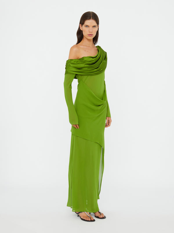 Christopher Esber Silk Draped Shawl Dress Cactus