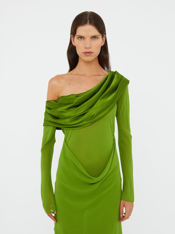 Christopher Esber Silk Draped Shawl Dress Cactus