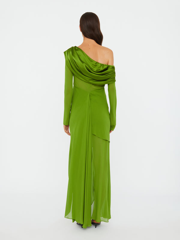 Christopher Esber Silk Draped Shawl Dress Cactus