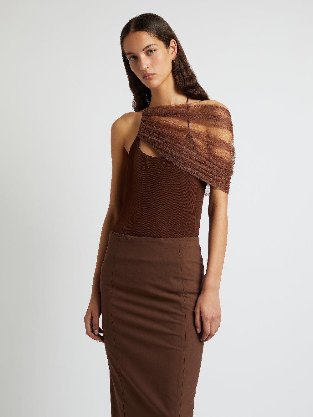 christopher esber Vapor Lace Shawl Tank cacao