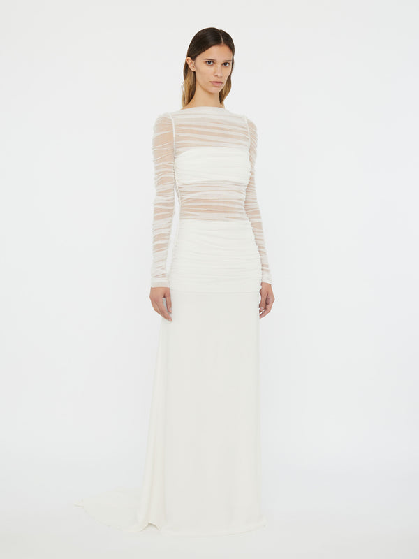 Christopher Esber Veiled Tulle Overlay Gown White