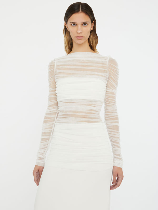 Christopher Esber Veiled Tulle Overlay Gown White