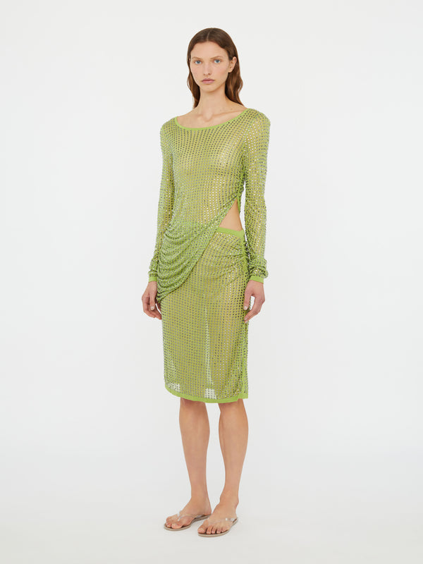 Christopher Esber Cirrus Cutaway Long Sleeve Midi Dress Fern