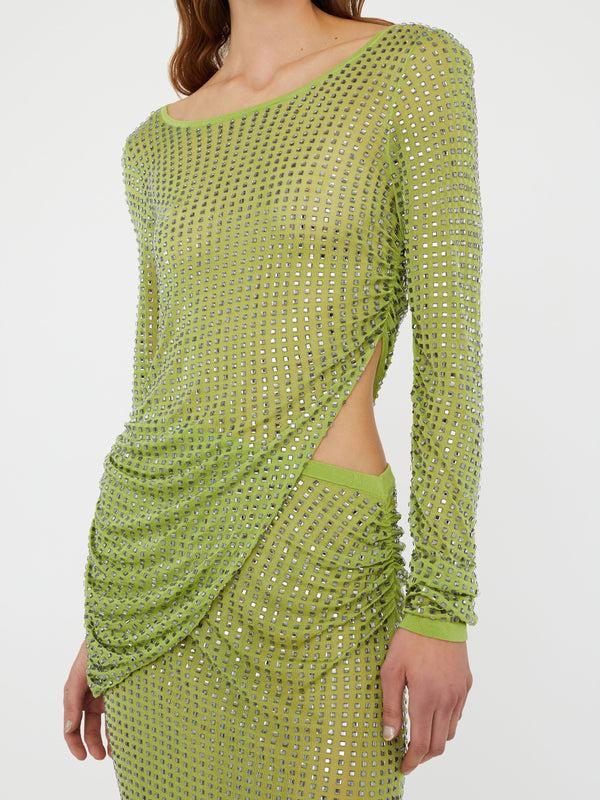 Christopher Esber Cirrus Cutaway Long Sleeve Midi Dress Fern