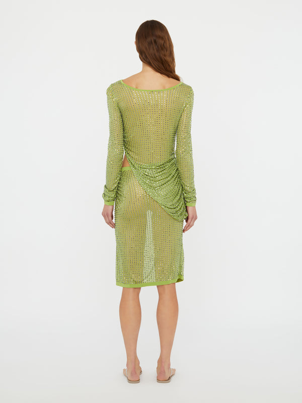 Christopher Esber Cirrus Cutaway Long Sleeve Midi Dress Fern