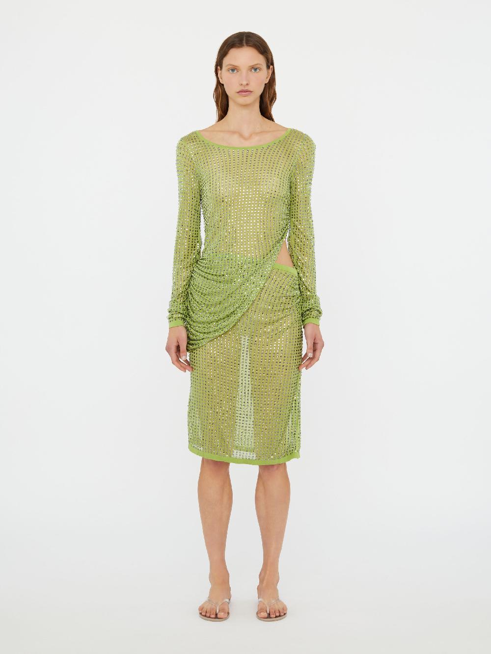 christopher esber Cirrus Cutaway Long Sleeve Midi Dress fern
