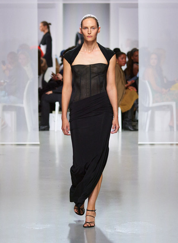 Christopher Esber Coiled Jersey Corseted Tee Gown Black