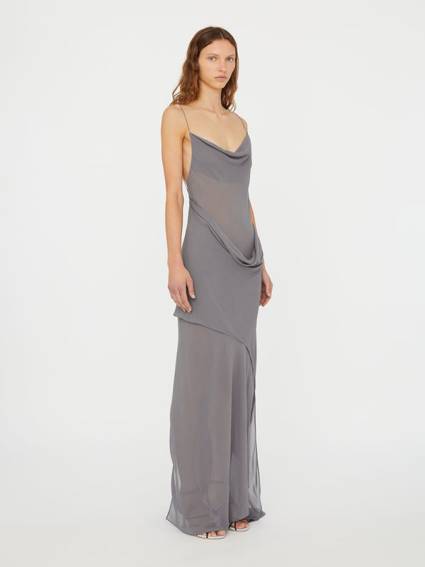 Christopher Esber Cowl Hip Slip Dress Shadow Grey Cowl Hip Slip Dress Verde