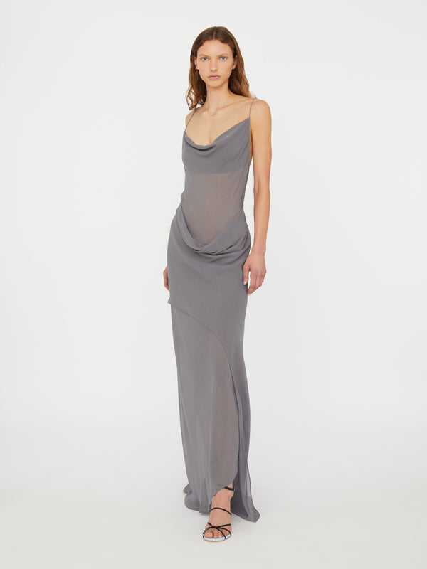 Christopher Esber Cowl Hip Slip Dress Shadow Grey Cowl Hip Slip Dress Verde
