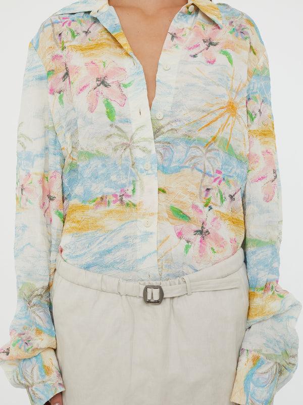 Christopher Esber Crimped Bahia Shirt Hibiscus Print