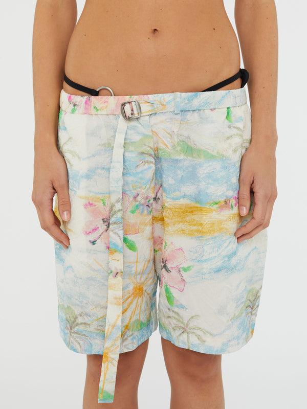 Christopher Esber Crimped Bahia Short Hibiscus Print