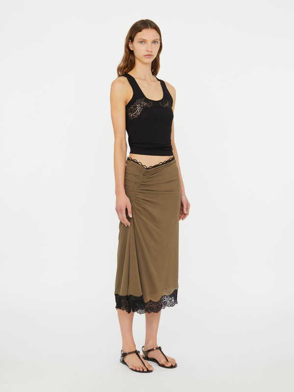 Christopher Esber Crimped Lace Gathered Silk Skirt Eucalypt Black