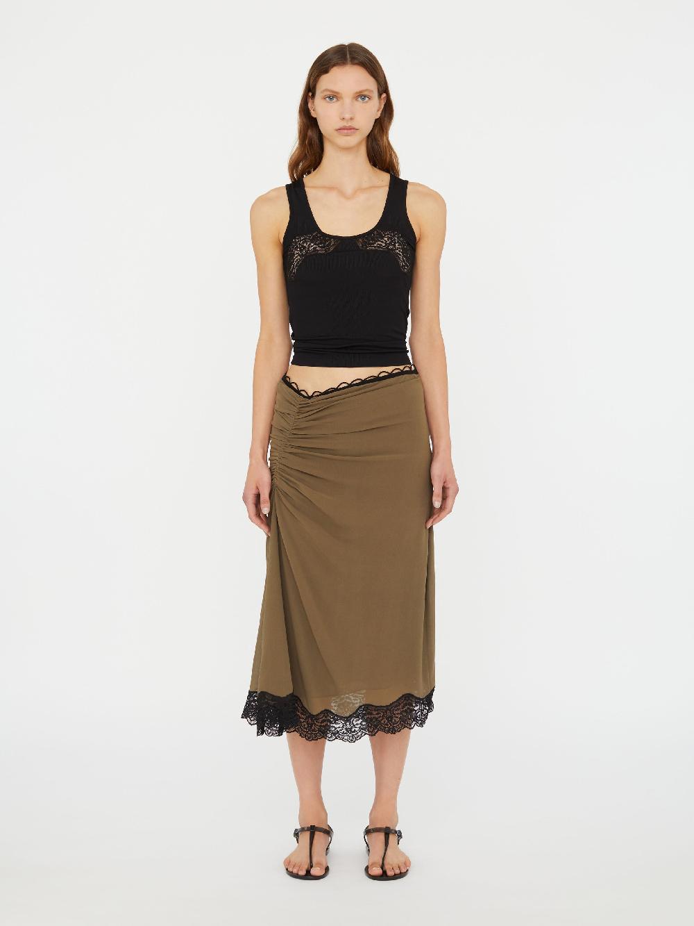 christopher esber Crimped Lace Gathered Silk Skirt eucalypt black