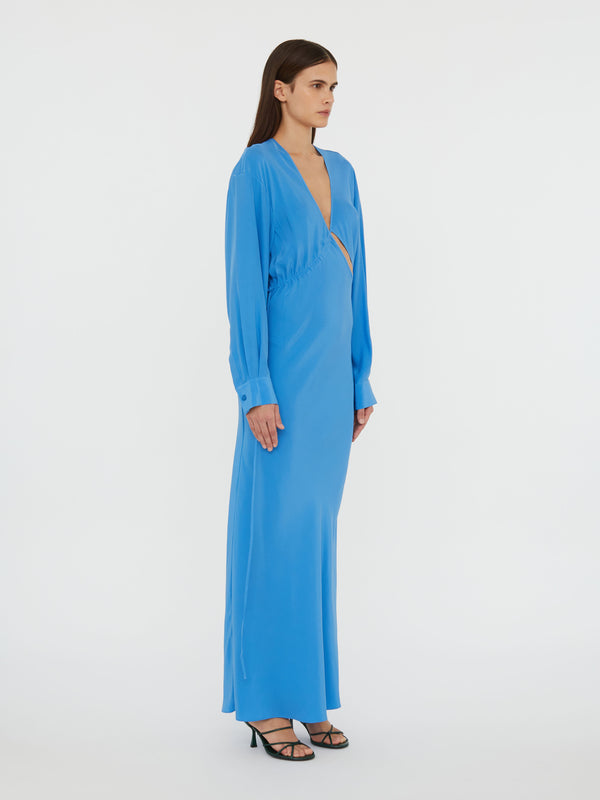 Christopher Esber Crosscut Silk Long Sleeve Dress Boston Blue