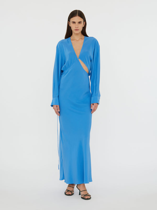 Christopher Esber Crosscut Silk Long Sleeve Dress Boston Blue