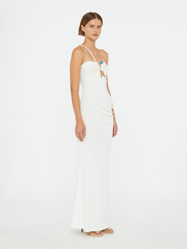 Christopher Esber Crystal Pin Cutaway Cami Dress White